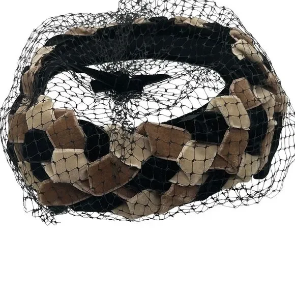 Cocktail Hat Vintage Velvet Ribbon Women's 50s Mesh Veil Open Top Retro Chic